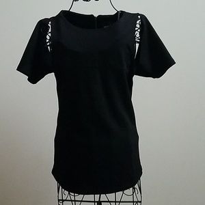 Women's Asos black shortsleeve top.